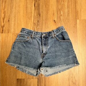 Levi's Medium Blue Frayed Hem Denim Shorts